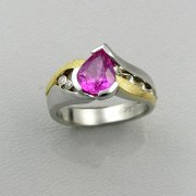 Other Rings 1-8: Pear shaped pink sapphire in platinum with 18k yellow gold accents