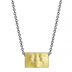 Brickface Pendant with Diamond Eyes and Sterling Silver Chain 