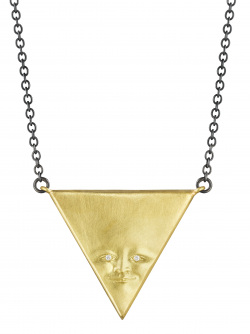 Inverted Triangleface Pendant with Diamond Eyes and Sterling Silver Chain