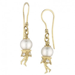18k Yellow Bosch Pearl French Wire Earrings with White South Sea Pearls
