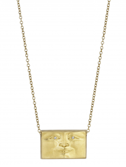 18k Yellow Brickface Pendant with Diamond Eyes