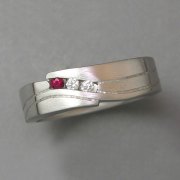 Bands 2-8: Small diamonds and ruby in a squared style white gold band