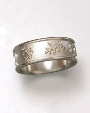 Bands 1-7: 14kt. white gold band with Oak leaf and other symbols