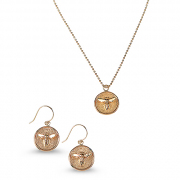 14K Yellow gold Medallion Necklace and Earrings