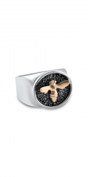 Small Silver Signet ring with 14K Yellow Bee