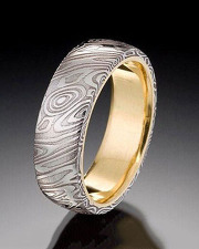 Meteorite & 18k Yellow gold rolled edge ring