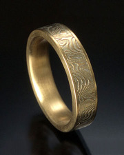 22k, Silver and 18k Yellow gold Classice Mokume Gane pattern, etched