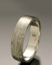 Mokeme Gane River pattern in 14kt. White Gold and Silver, flat band style
