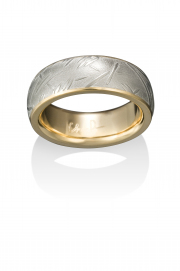 Bamboo pattern Damascus Stainless Steel with 18k Yellow gold narrow rails and lining