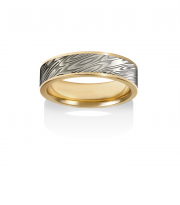 Damascus ring created from Limited ed. Circa 1870, Belgian made shotgun barrel cross section. 18k Yellow gold narrow rails and lining