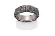 Angles pattern Damascus Stainless Steel ring with 18k PD White gold lining and angled facets