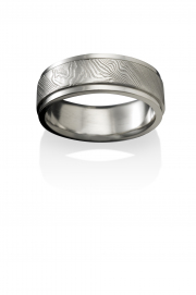 Storms Eye pattern Naked Damascus Stainless Steel ring with stepped polished narrow rails