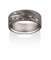 Thor pattern Naked Damascus Stainless Steel ring, Oxidized
