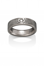 Vortex pattern Damascus Stainless Steel with 18k PD White gold narrow rails