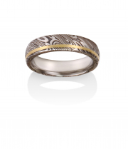 Wood grain Damascus Stainless Steel oxidized with off set inlay of 18k Yellow gold