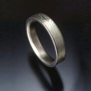 Mokume Gane River pattern in 14k White gold and Silver