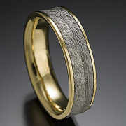 22k, Silver and 18k Yellow gold Classice Mokume Gane pattern, etched