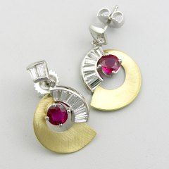 14kt. white gold and 18kt. yellow gold ruby and diamond earrings