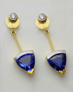 18kt. yellow gold, 24kt. yellow gold and Platinum tanzanite and diamond earrings
