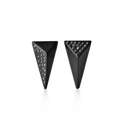 Whitby Jet faceted stud Earrings set with Black Diamongs