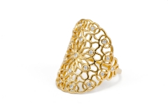 18k Yellow gold Large Tattoo Ring with Diamonds