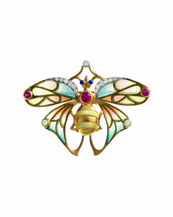Masriera 18kt. Yellow gold Cloisonne Enamel, Diamond and Ruby Bumblebee brooch