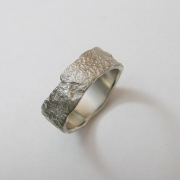 14k White gold ring molded off of Tree Bark