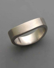 14k White gold flat square shaped curved band with satin finish