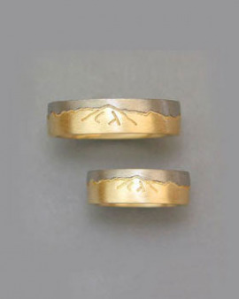 Mountain Bands 1-4: 14kt. two-tone Skyline Rings with detail
