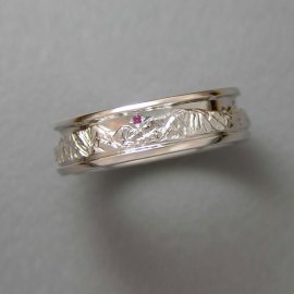 Mountain Bands 1-10: 14-karat white gold Boulder Peaks Range Ring with small ruby in the sky