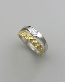 Mountain Bands 1-3: 18kt. yellow gold and 14kt. white gold two-tone Flatirons band with diamond