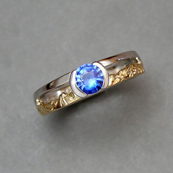 Mountain Engagement Rings 1-5: 14kt. two tone sapphire mountain ring