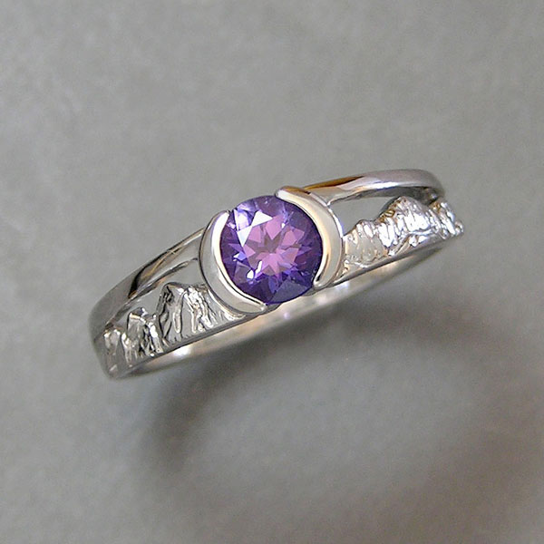 Mountain Engagement Rings 1-6: 14kt. white gold purple sapphire mountain ring