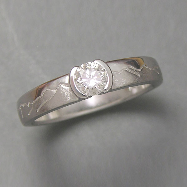 Mountain Engagement Rings 1-7: 14kt. white gold Skyline engagement ring with partially bezel set diamond