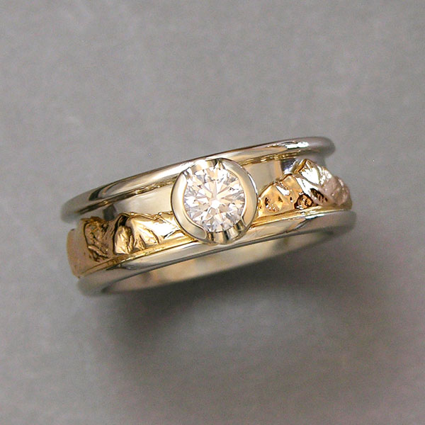 Mountain Engagement Rings 1-8: 14kt. two-tone reverse Range Ring with diamond in partial bezel