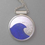 Necklace 1-2: Lapis wave inlay in white gold with scattered diamonds