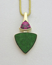 Necklace 3-2: 14karat yellow gold Diopside and Rubelite pendant
