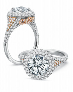 Platinum and Rose Gold Round Halo Pave Engagement ring