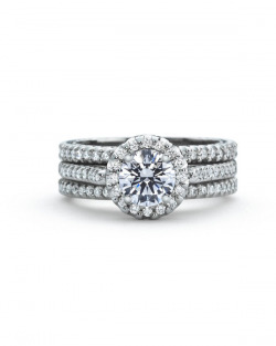 Precision Set #5 Halo diamond Engagement ring with matching diamond wedding bands on each side