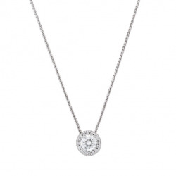 14k White gold Round Brilliant cut Diamond halo pendant on chain