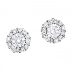14k White gold Round Brilliant cut Diamond halo stud earrings