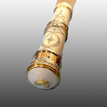 18kt. Yellow Gold and platinum diamond and enamel fly rod end cap