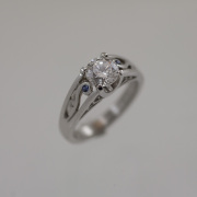 14k White gold Vine style Engagement ring with side Sapphires