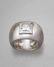Engagement Ring 9-11: 14kt. white gold wide diamond engagement ring with a princess cut diamond set in a full bezel
