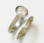 Platinum and 24karat Yellow gold Diamond Engagement ring and band