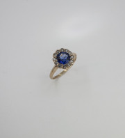 10k Yellow gold, Synthetic Sapphire and Rose Cut Diamond ring. Circa 1900