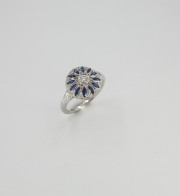 14k White gold Diamond _ Sapphire Vintage Inspired Ring