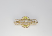 14k Yellow gold, Enamel, Cultured Pearl _ Diamond Art Nouveau Brooch. Circa 1900(1)
