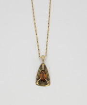 14k Yellow gold _ Citrine Pendant, Circa 1910. Converted stick pin
