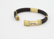 18k Yellow gold, Leather, Enamel _ Diamond Gambling Bracelet. Circa 1920(2)
